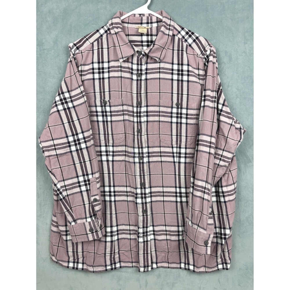 Duluth Trading Co Pink Plaid Flannel Shirt Womens 2X Cotton Free Swingin 74760